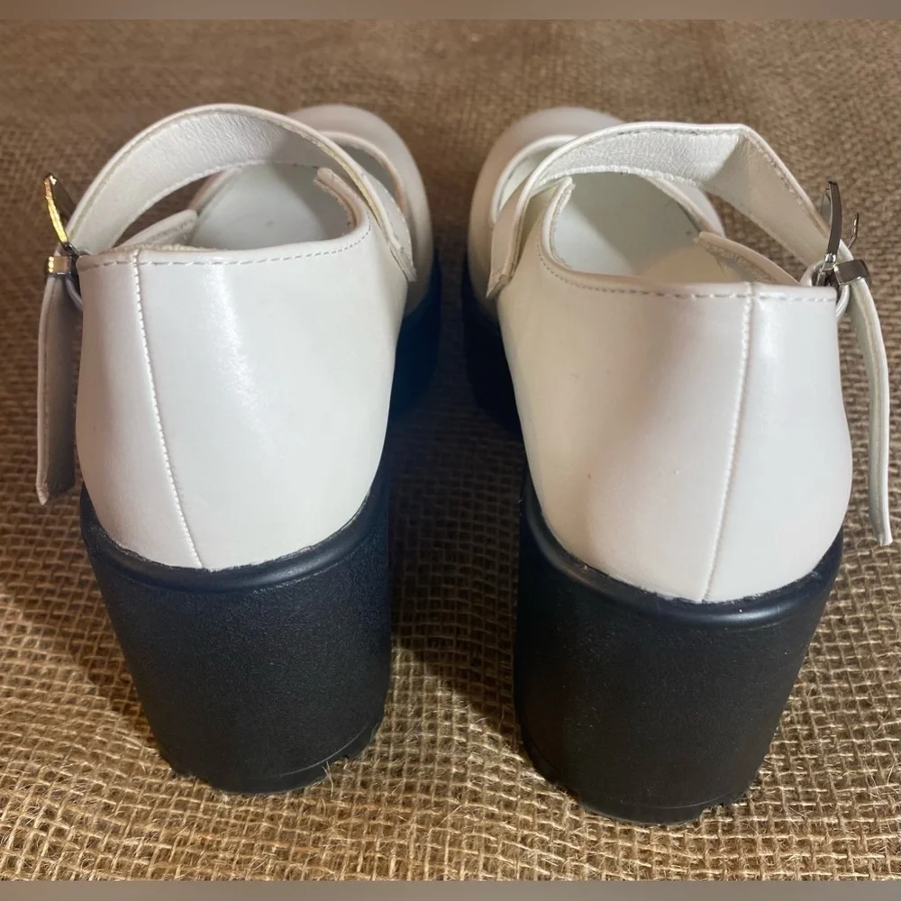 Koi Footwear White Platform Mary Janes, 3/36, Vegan Leather Buckles Small scuffs